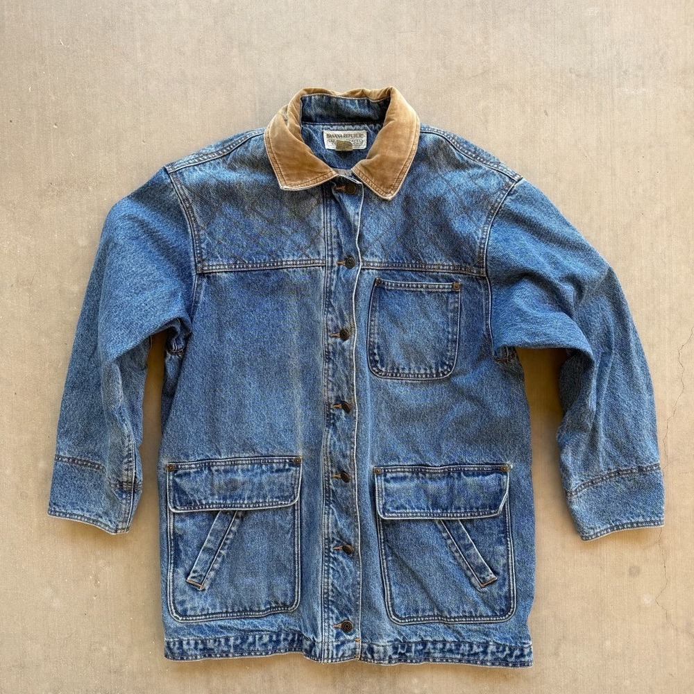 Vintage Banana Republic Safari Denim Chore Jacket Mens M Lined 90s Equestrian